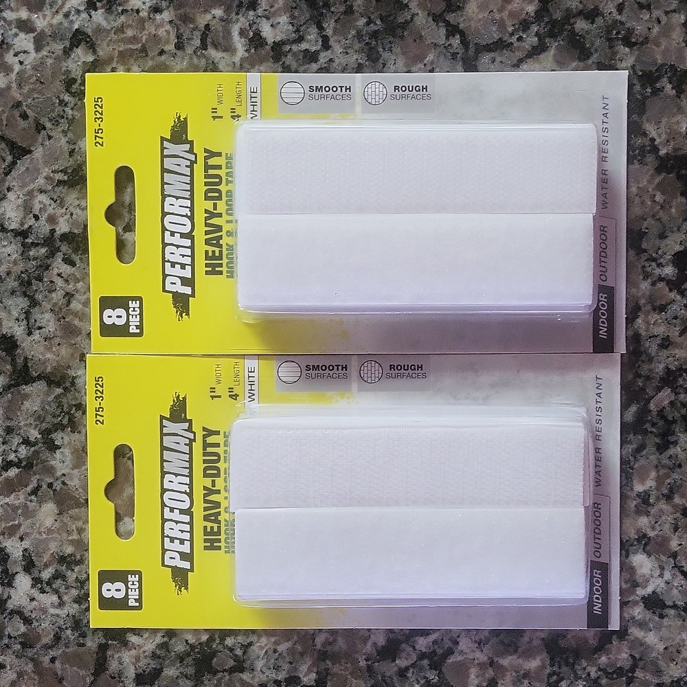 Lot Of 2 White 8 piece Heavy Duty hook & loop tape 1" width 4" length indoor